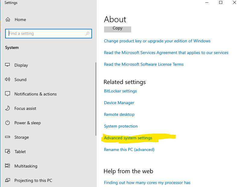 After clicking advanced system settings you will be prompted with the ...